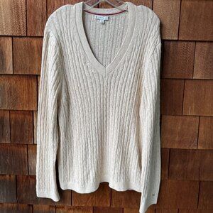 Tommy Hilfiger Cream V-Neck Cable-Knit Long Sleeve Ivy Sweater - Women's X-Large
